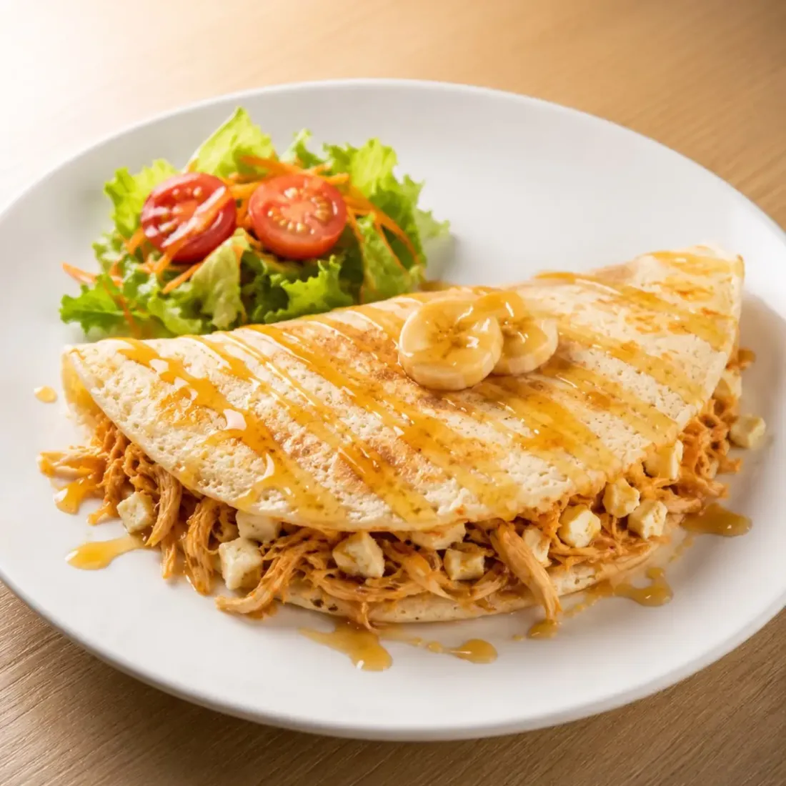 Crepioca recheada com frango e salada de tomate